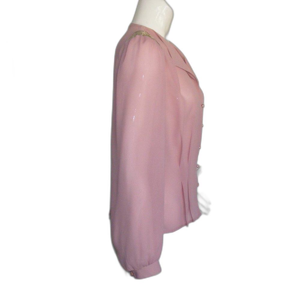 Vintage Blouse, M, Pink, Sequin statement Shoulders, Long sleeve, button front - Picture 6 of 11